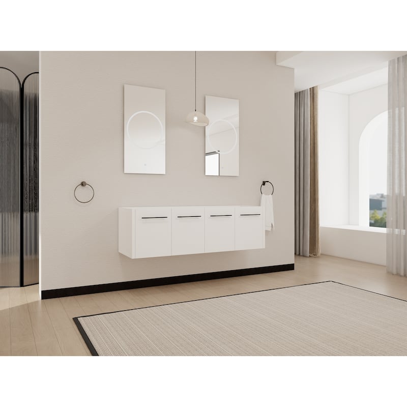 Modern 60 Inch Wall-Mounted Bathroom Vanity Base with Soft-Close Doors, No Sink Included