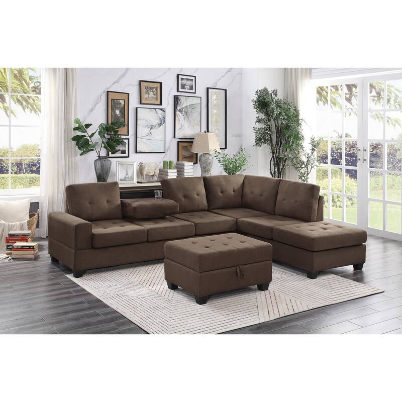 Modern Living Room 1pc Storage Ottoman Tufted Top Brown Fabric Upholstery Solid Wood Furniture