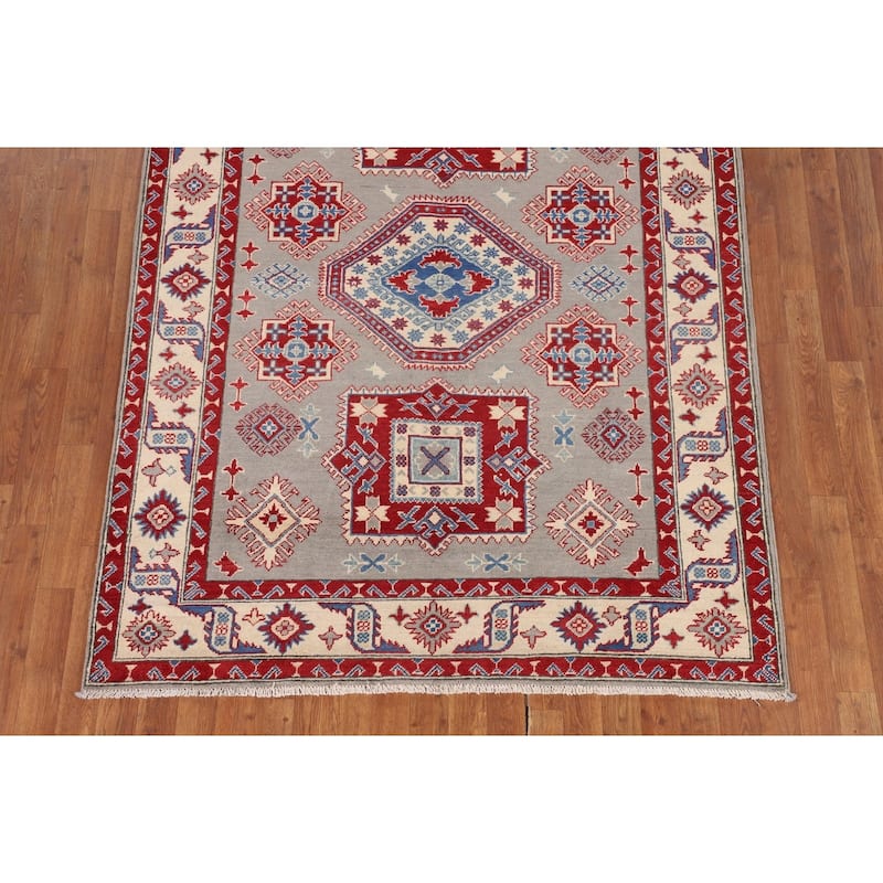 Traditional Grey Kazak Oriental Area Rug Hand-Knotted Wool Carpet - 5'1" x 6'9"