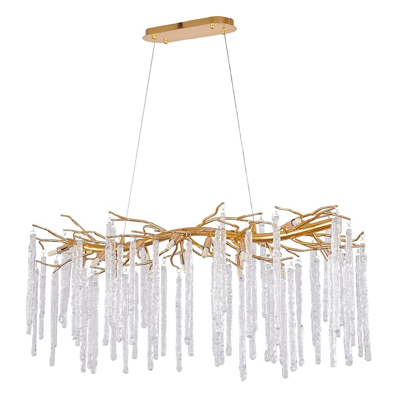 16-Light Gold Aluminum Chandelier With Clear Glass Drops