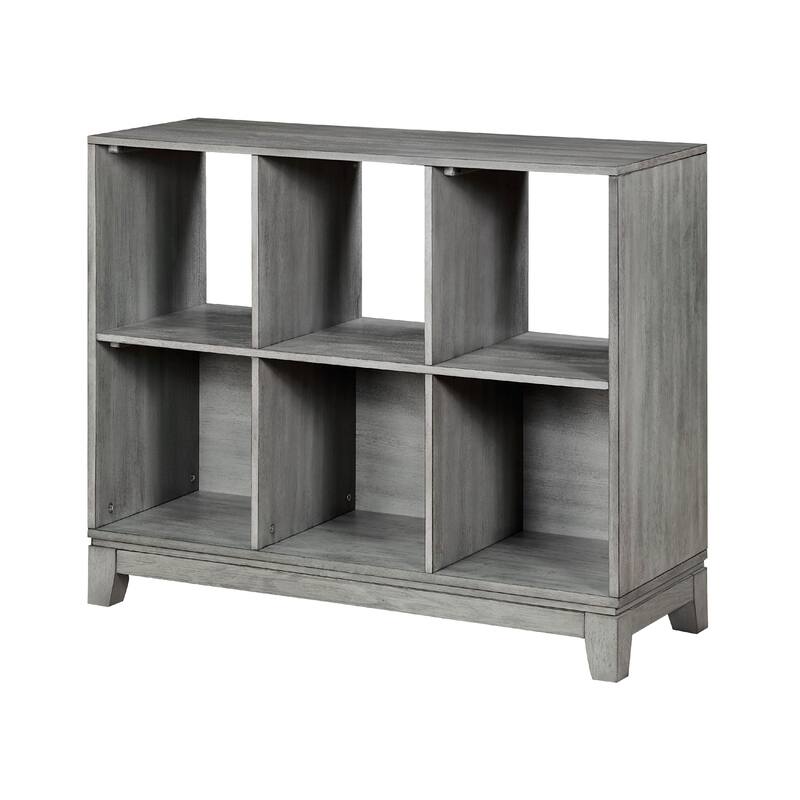 Thiem Cubby Bookcase, 6 Cube Style Shelves, Rustic Gray Veneer 40 Inch