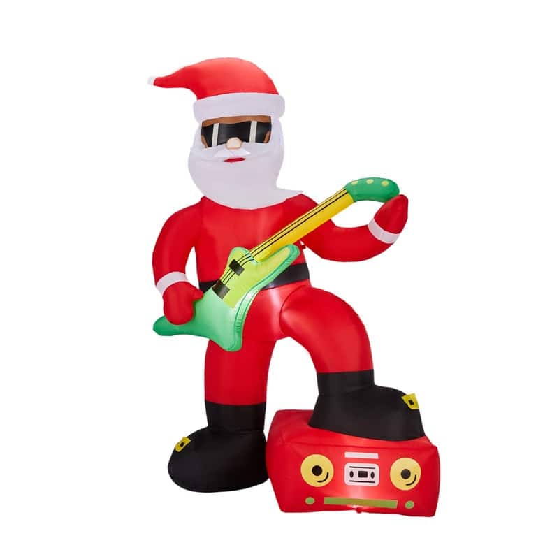 7.5FT Lighted Christmas Black Santa Playing Electric Guitar Inflatable Decoration