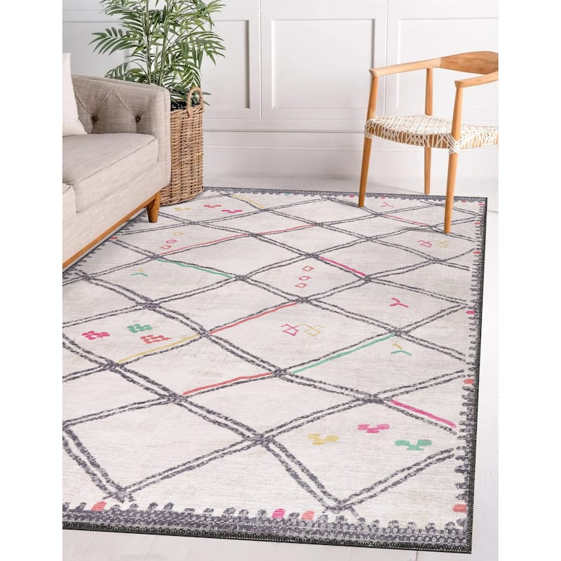 Modern Trellis Machine Washable Non Slip Area Rugs for Living Room Bedroom Kitchen - 5x7 - Beige
