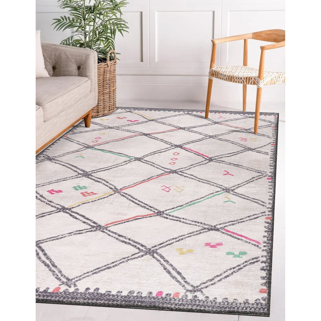 Modern Trellis Machine Washable Non Slip Area Rugs for Living Room Bedroom Kitchen