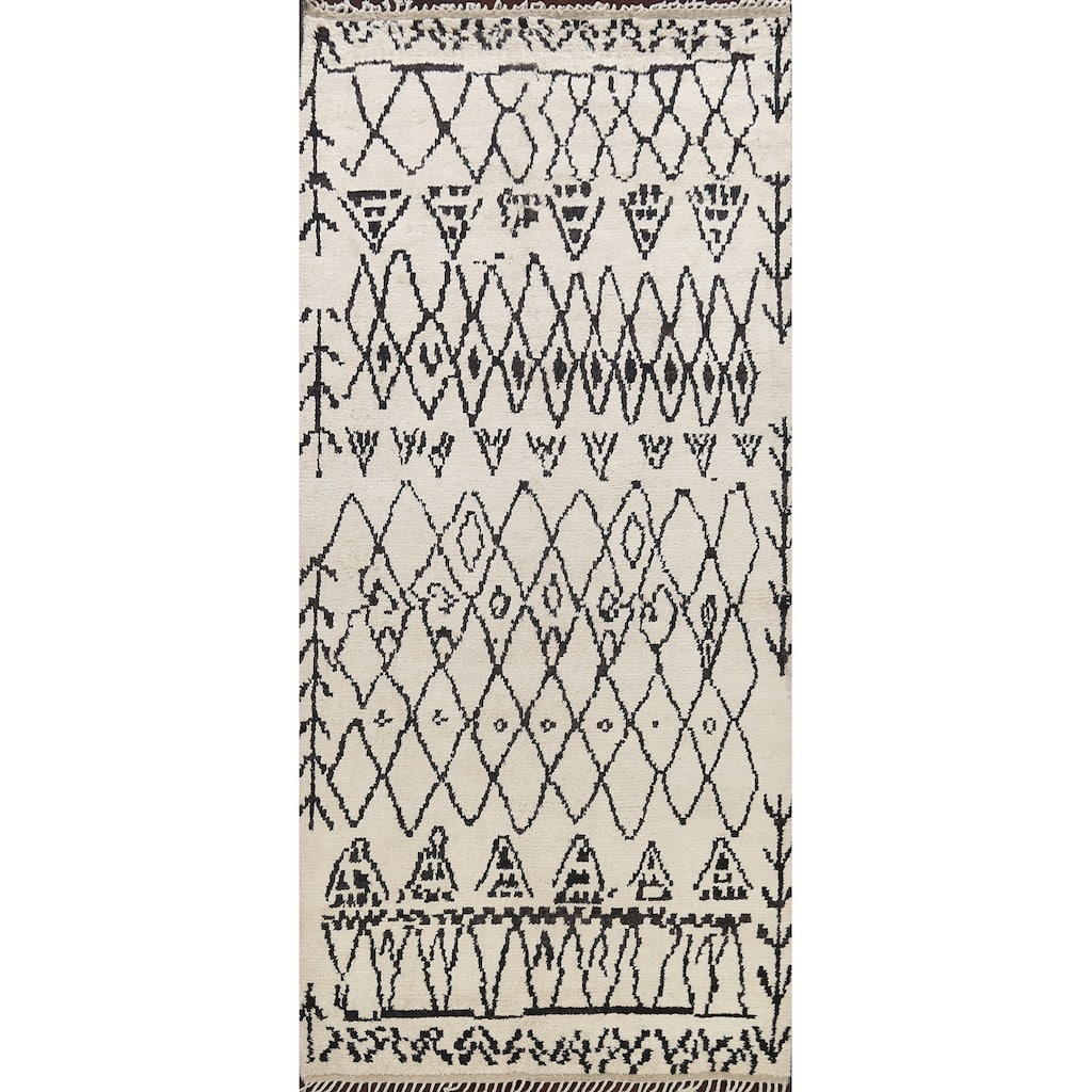 Geometric Moroccan Oriental Area Rug Hand-knotted Wool Carpet - 6'1" x 12'3"