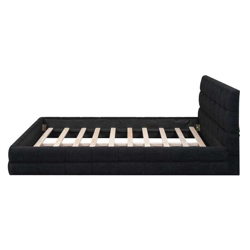 Queen Size Upholstered Platform Bed in Black with Headboard and Sturdy Construction