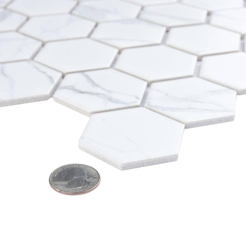 Merola Tile Carrione 2" Hex Matte Carrara 11-1/8" x 12-5/8" Porcelain Mosaic Floor and Wall Tile