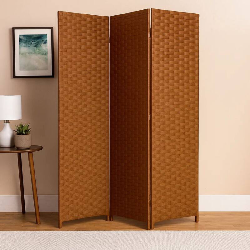Wooden Foldable 3 Panel Room Divider with Streamline Design, Dark Brown