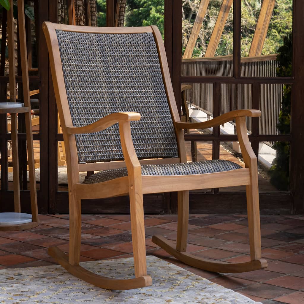 Cambridge Casual Camden Solid Teak Outdoor Rocking Chair with Padded Woven Seat