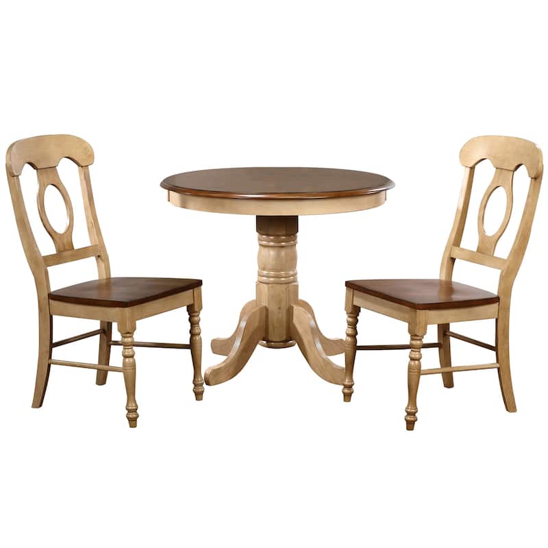 Round Dining Set 36" - 3 Piece Table & Chair Set - Seats 4 - Coastal Style