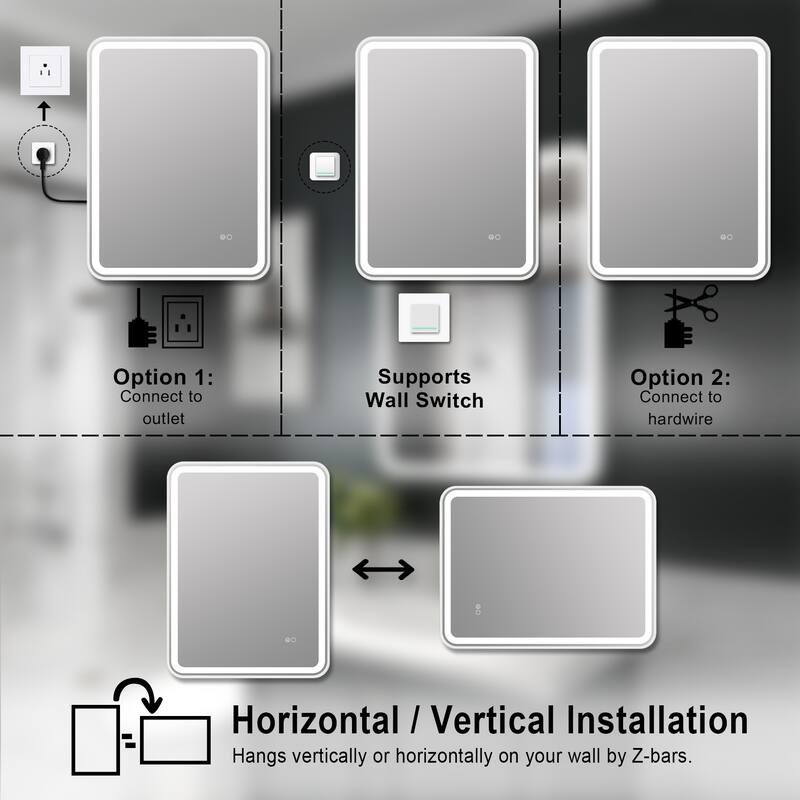 Wall Mounted Bathroom Framed LED Mirror With Anti- Fog,Memory Function And Dimmable Light Touch Sensor