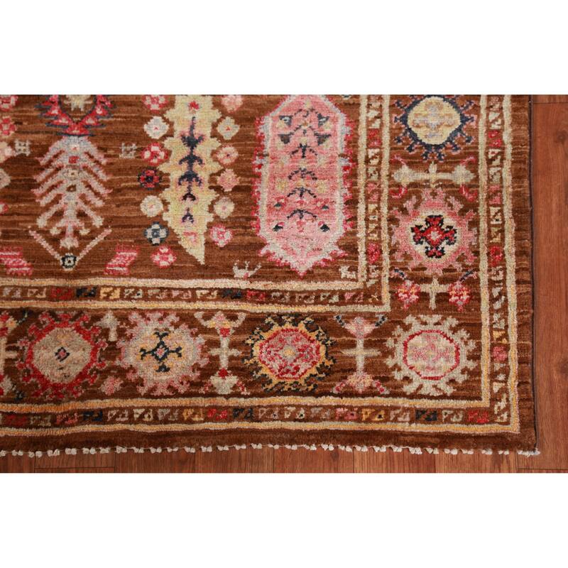 Hand Knotted Oriental 100% Wool Carpet Transitional Geometric Brown Oushak Area Rug - 4' 10'' X 3' 5''