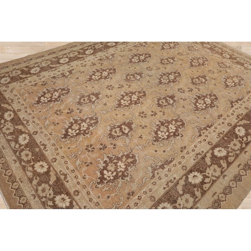 Hand Knotted 200 KPSI Chobi Peshawar Tan Wool Traditional Area Rug - 8' 3'' x 10' 7''