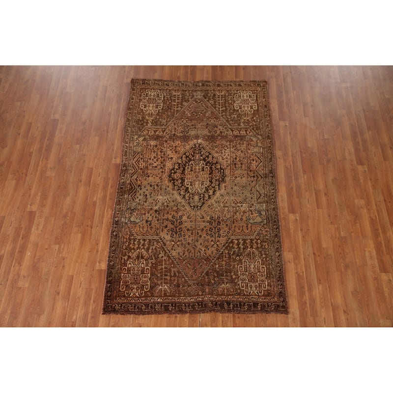 Qashqai Persian Antique Rug Hand-Knotted Vegetable Dye Wool Carpet - 4'8"x 7'9"