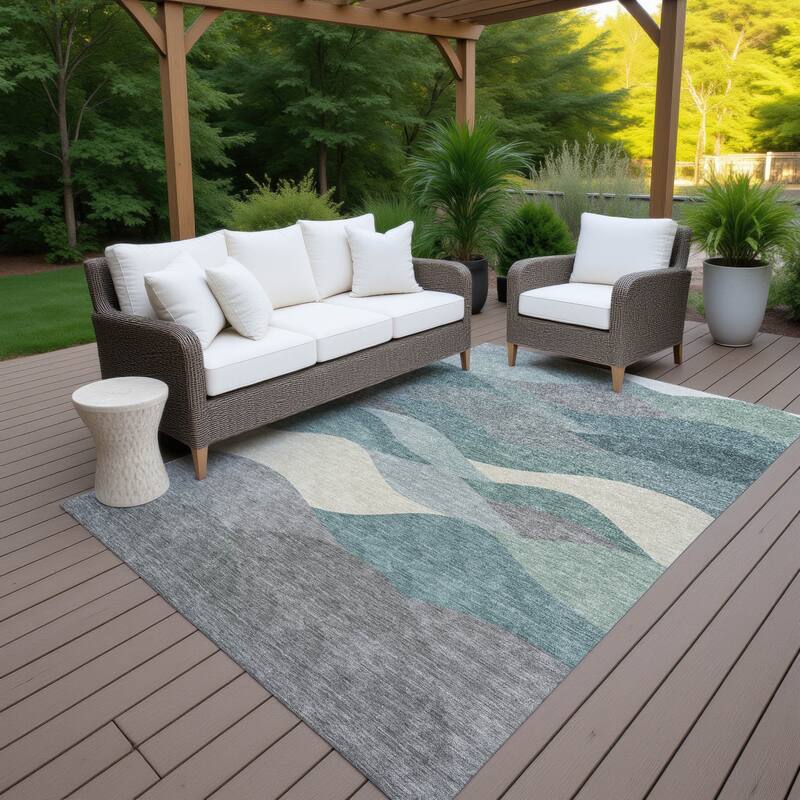 Machine Washable Indoor/ Outdoor Modern Horizon Chantille Rug