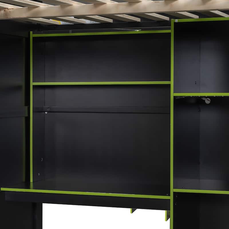 Full-Size Modern Gaming Wooden Loft Bed with RGB Lighting, Desk & Open Storage by Harper&Bright Designs