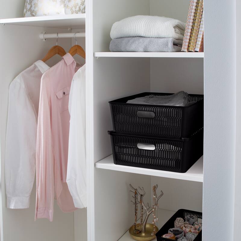 Simplify 2 Pack Slide 2 Stack It Shallow Storage Tote Baskets