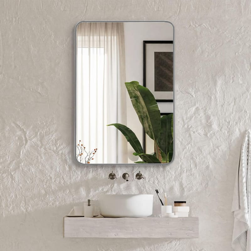 22x30 Inch Metal Framed Rectangular Bathrrom Mirror For Wall - Silver