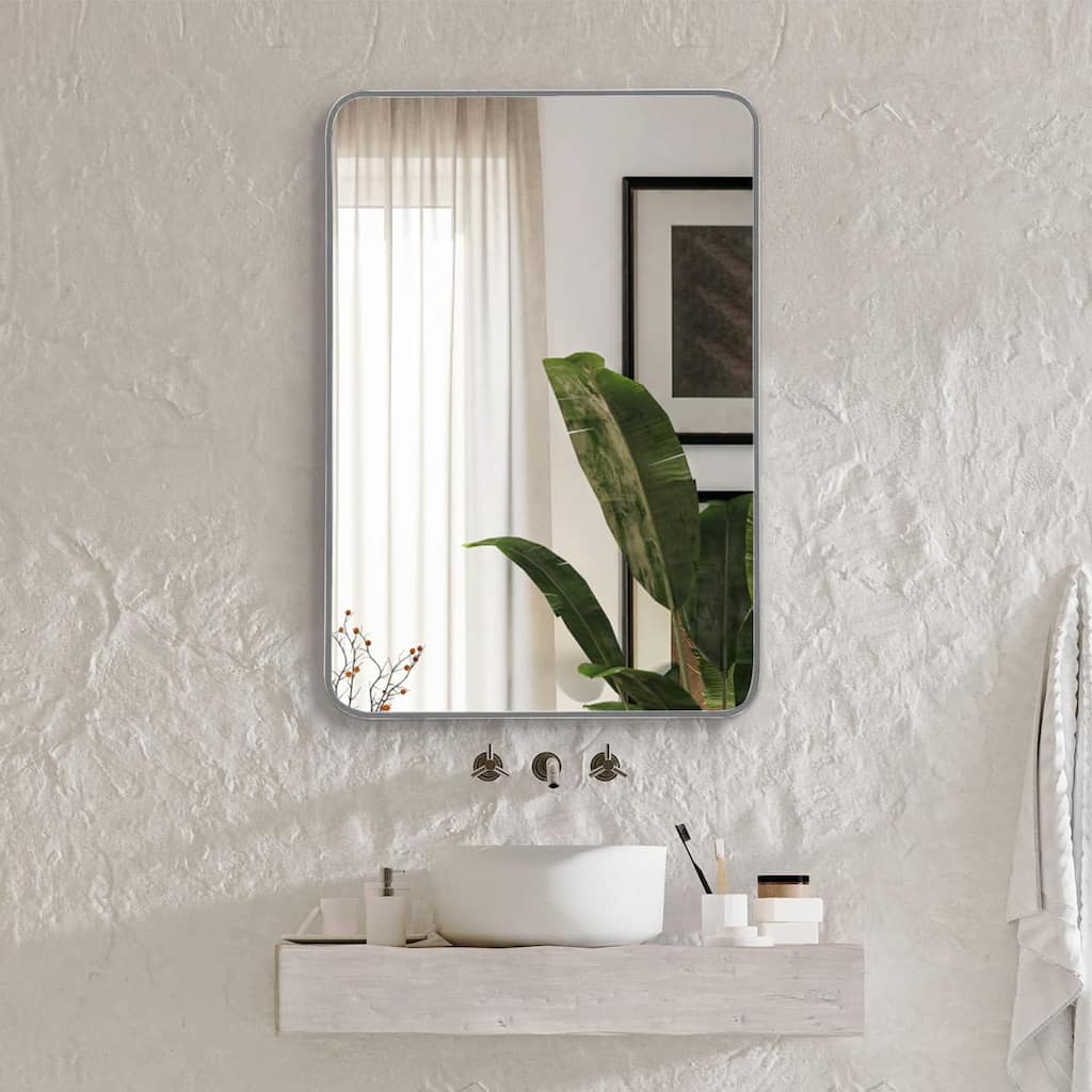 Inch Silver Metal Framed Rectangular Bathrrom Mirror for Wall.