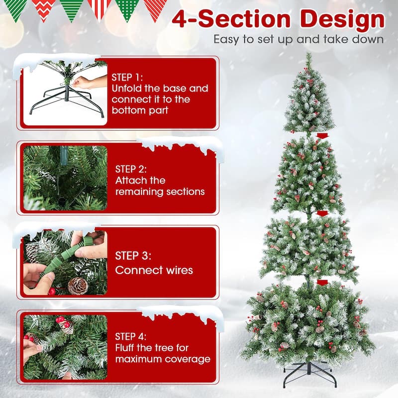 Gymax 7.5 FT Pre-Lit Christmas Tree Artificial Hinged Christmas Tree