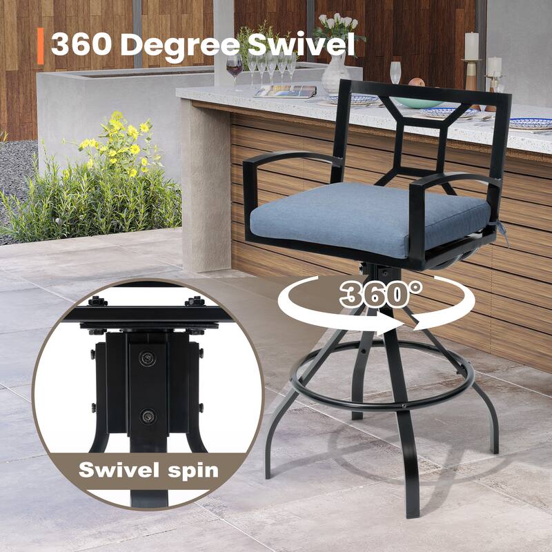 Outdoor Patio Aluminum Swivel Bar Stools with Sunbrella Fabric Cushion - 18.9 in W x 18.9 in D x 42.9 in H