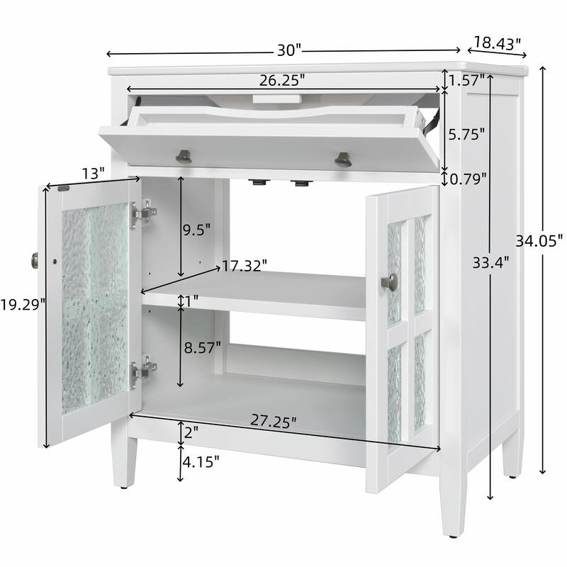 30" Bathroom Vanity with Ceramic Sink, Equipped with Adjustable Shelf and Tip-Out Tray