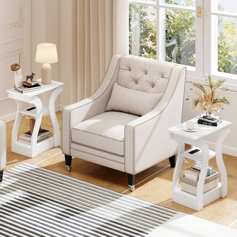 Gymax End Tables w/Charging Station Set of 2 3-Tier Side Tables w/USB