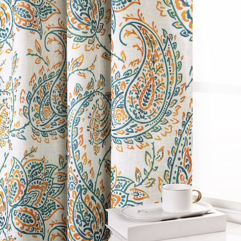 DriftAway Freda Jacobean Floral Linen Blend Lined Blackout Back Tabs Window Curtains