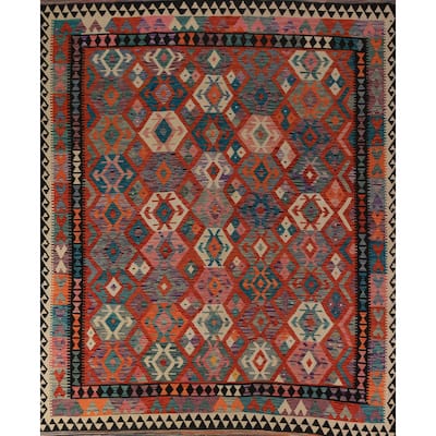 Orange Nomadic Kilim Oriental Area Rug Flatweave Wool Carpet - 8'7"x 9'6"