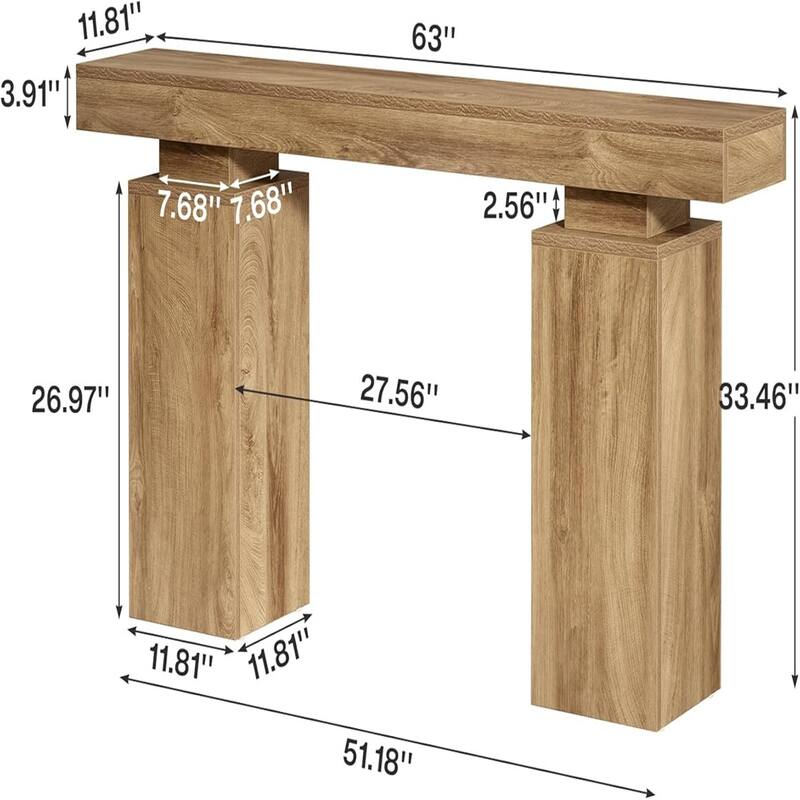 Brown MDF Farmhouse Console Table with Rustic Wood-Grain Finish - 63” L x 11.81 W x 33.46 H