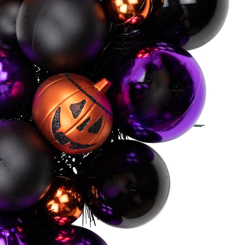 Jack-O-Lantern Shatterproof Ball Ornament Halloween Wreath - 24" Unlit