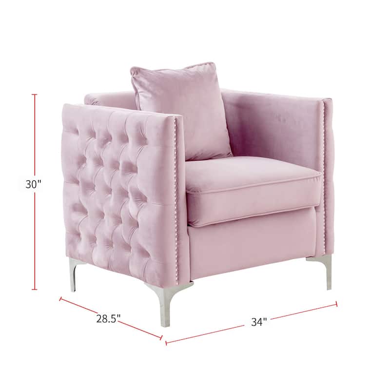 Velvet Upholstered Accent Chair with 1 Pillow