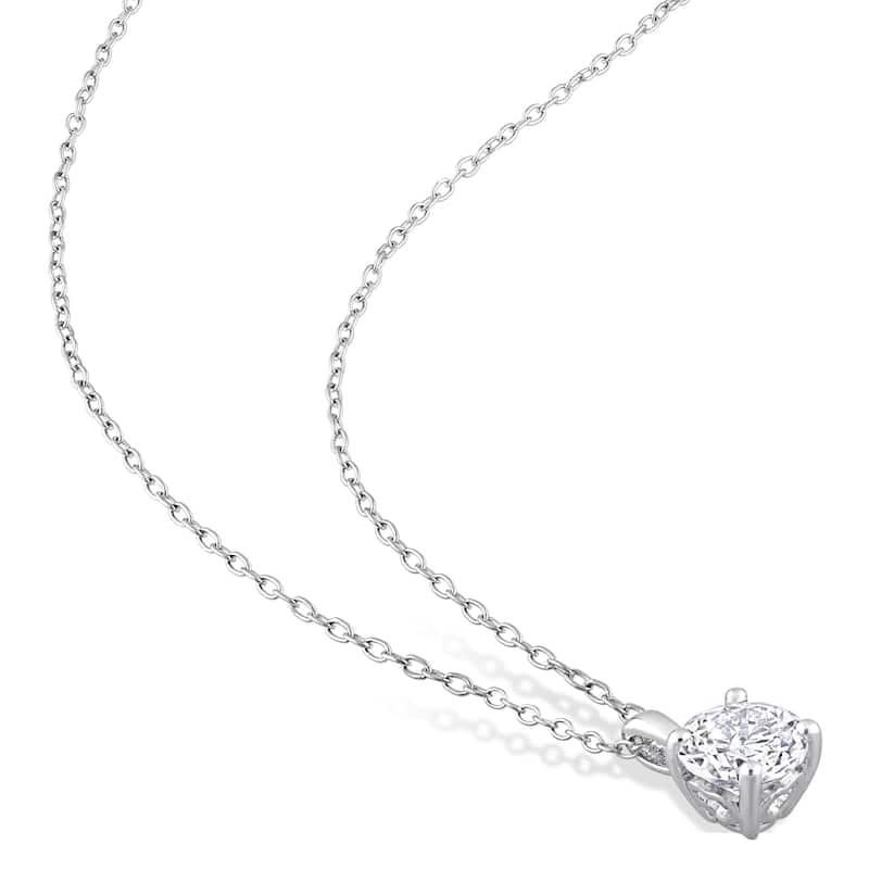 Miadora Created White Sapphire Solitaire Birthstone Necklace in Sterling Silver