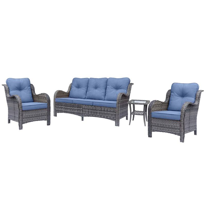 Gray Rattan Wicker High Back Outdoor Patio Furniture Sofa Seating Set
