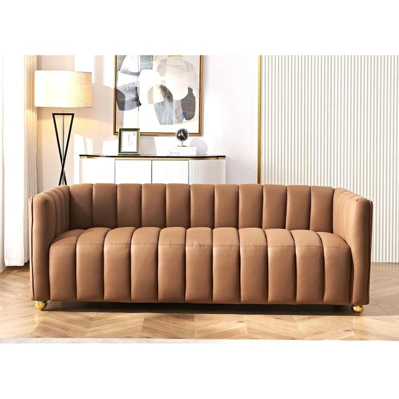 Glam Fabric Upholstered Solid Wood Frame 82.7" Art Deco Sofa