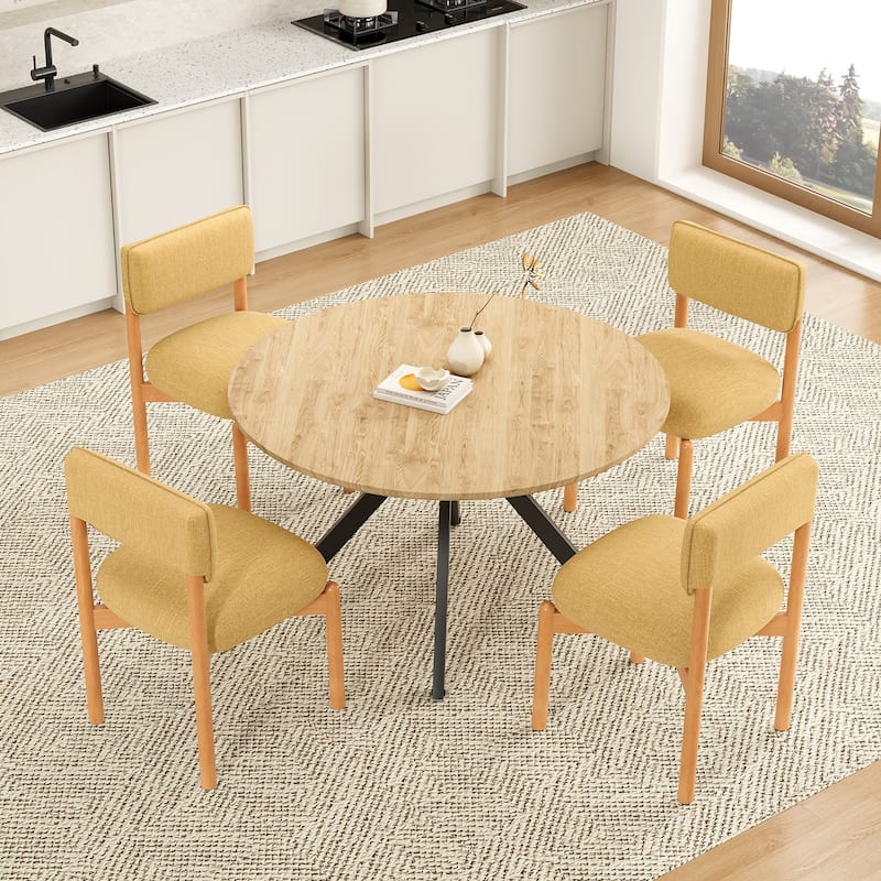 Modern Wooden Blended Linen Dining Chair (Set of 2)
