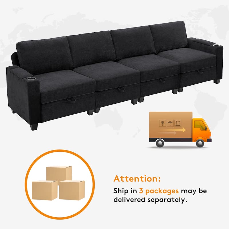 Chenille Sectional Sofa, Hidden Storage & Modular Design