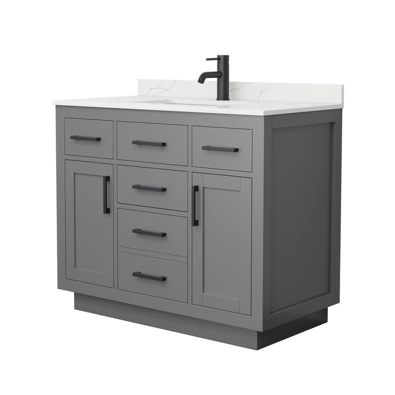 Wyndham Collection WCG262642S-QTZ-UNSMXX Beckett TK 42" Free Standing - Dark Gray / Giotto Quartz Top / Matte Black