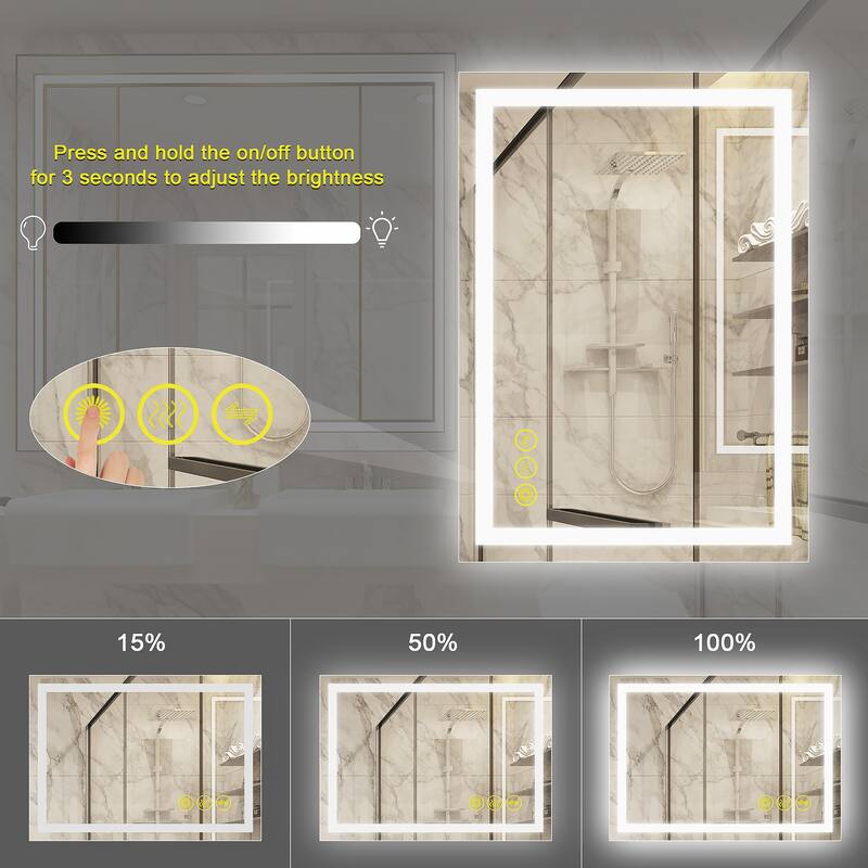 GlareGuard 20x28" Rectangular Anti-Fog Dimmable Backlit LED Bathroom Vanity Mirror - Clear
