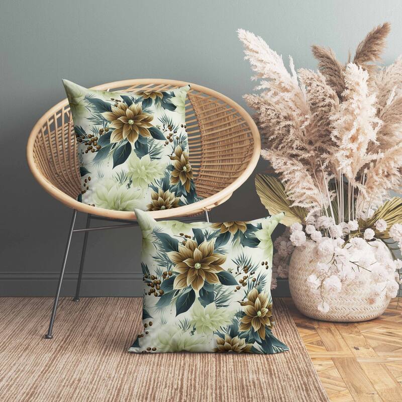 Holiday Sparkle Indoor/Outdoor Reversible Throw Pillow Blue and Coffee