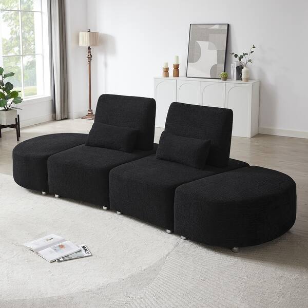 slide 2 of 7, Upholstery Sofa With Two Ottomans Lounge Chair for Living Bedroom Black