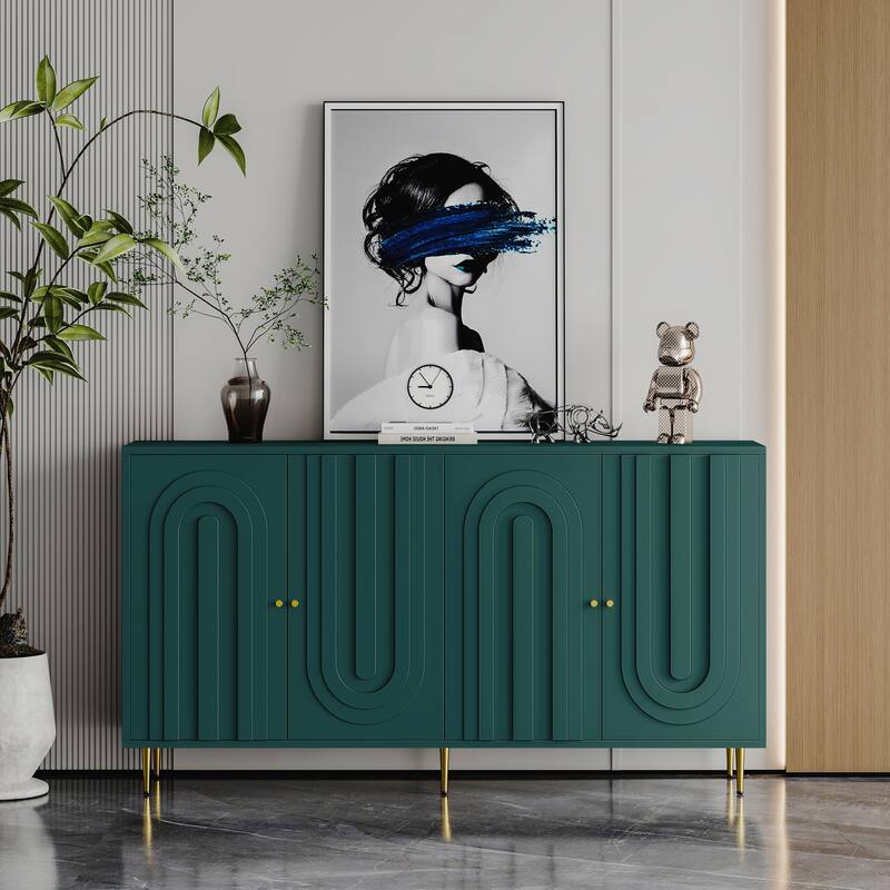 Modern Lacquered 4 Door Wooden Cabinet Sideboard Buffet Server Cabinet Storage Cabinet - Green