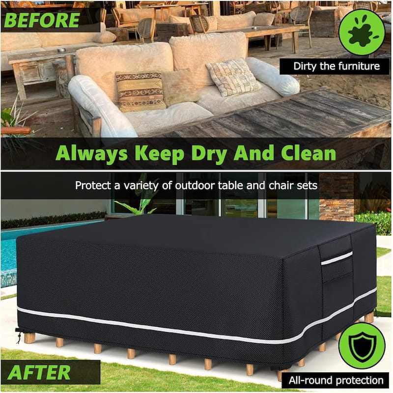 Heavy Duty 420D Waterproof Patio Furniture Covers – Outdoor Dining Table & Chair Cover, Tear-Resistant , 126"L x 126"W x 28"H