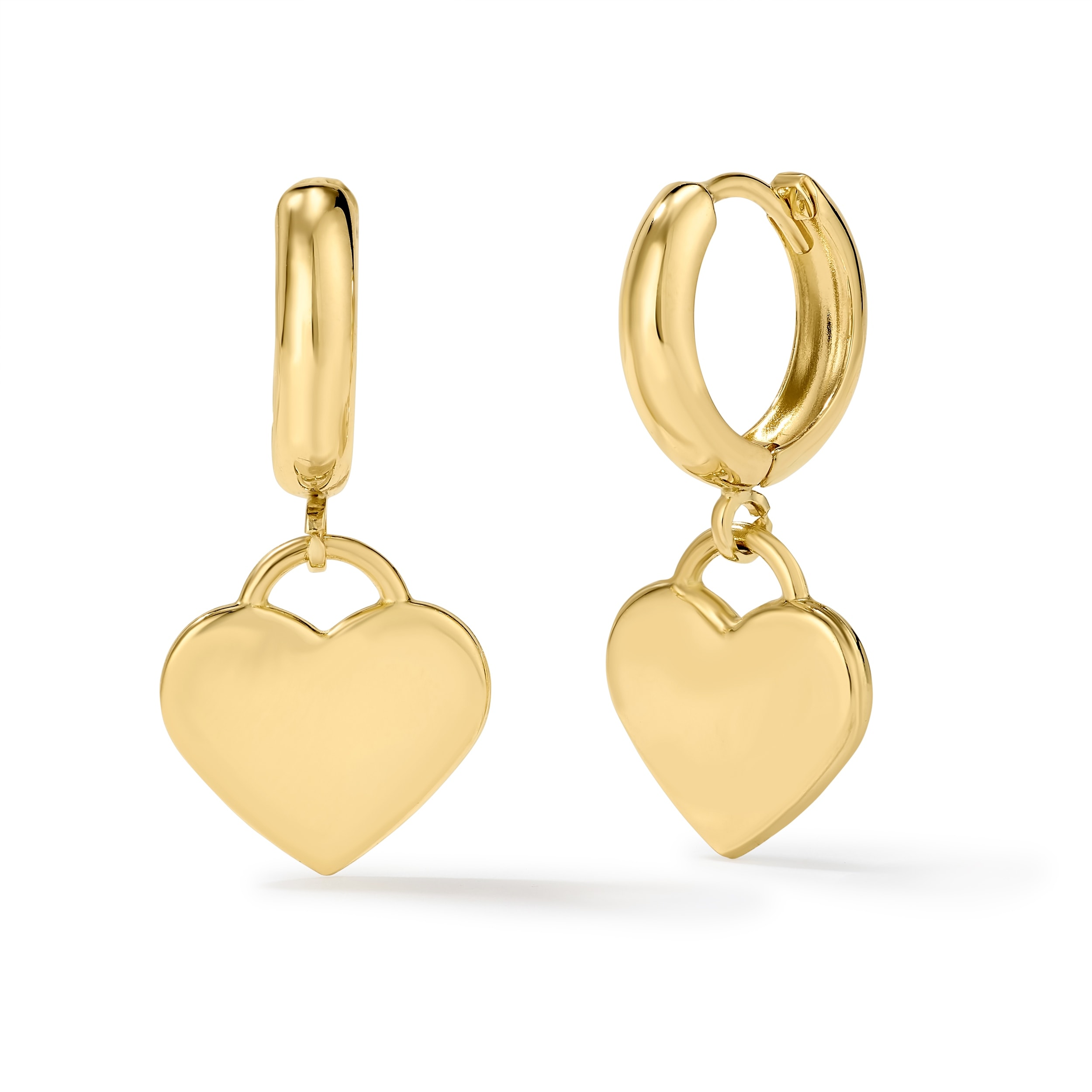 Clover 14k Yellow Gold High-Polish Dangle Drop Huggie Hoop Earrings