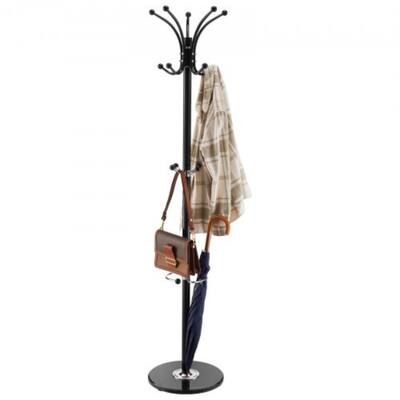 Black 14 Hooks Freestanding Coat Rack with Thick Carbon Steel Rod and Stable Marble Base - 14.57” x 14.57” x 69.29”