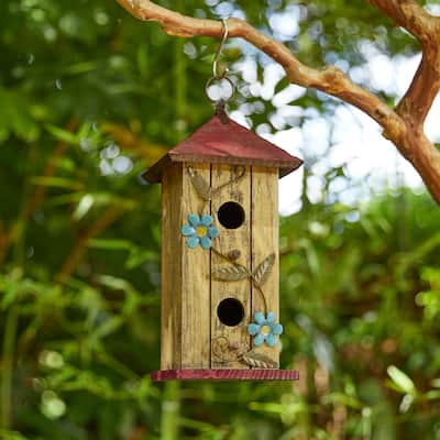 Glitzhome 11.75"H Solid Wood Cottage Decorative Garden Birdhouse - 6.00''L X 6.00''W X 11.75''H