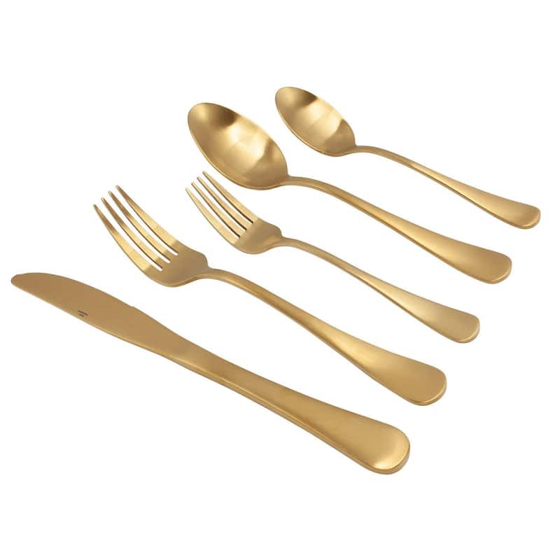 Elyon Luly Matte Colored Stainless Steel Flatware Set 20, 40, 60 Pieces - Gold - Service for 4