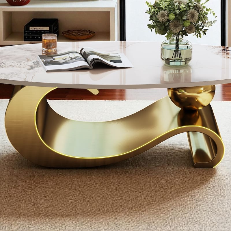 49.2" Oval Faux Marble Coffee Table with Stainless Steel Base, Modern Contemporary Center Accent Table