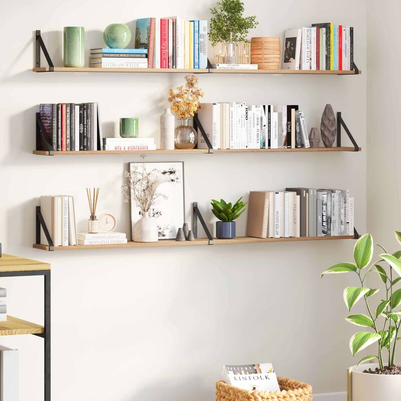 Wallniture Bora 60"Floating Shelves, Wall Bookshelf, Burnt, Wood 3 Pcs
