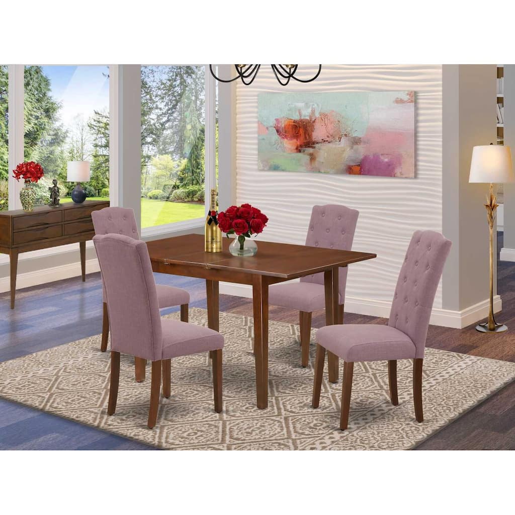 HomeStock 5-Pc Mahogany Finish Solid Wood Top - Rectangular Dining Room Set with Butterfly Leaf - Seats 4